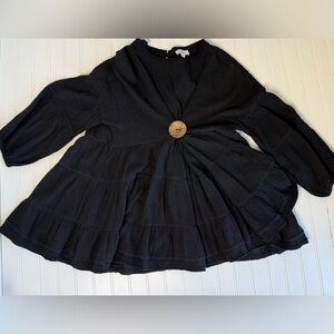 P. Cill Black Big Button Tunic Top Women Small Medium Blouse Anthropologie 1470